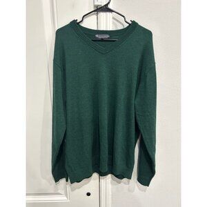 Hart Schaffner Marx XL Mens Green V-Neck Sweater Extra Fine Merino Wool Classic